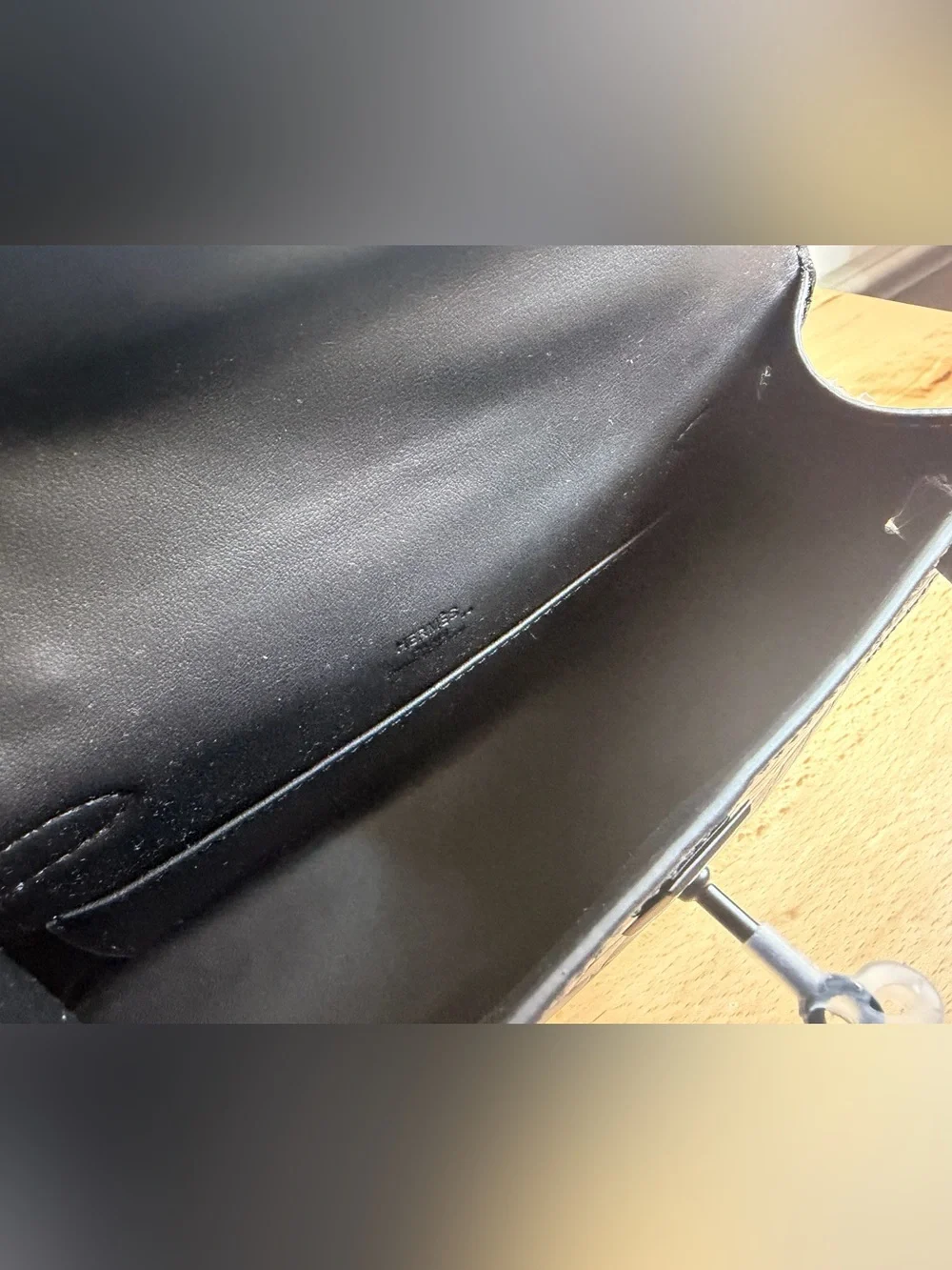 H So Black Matte embossed Alligator Kelly Pochette PVD hardware